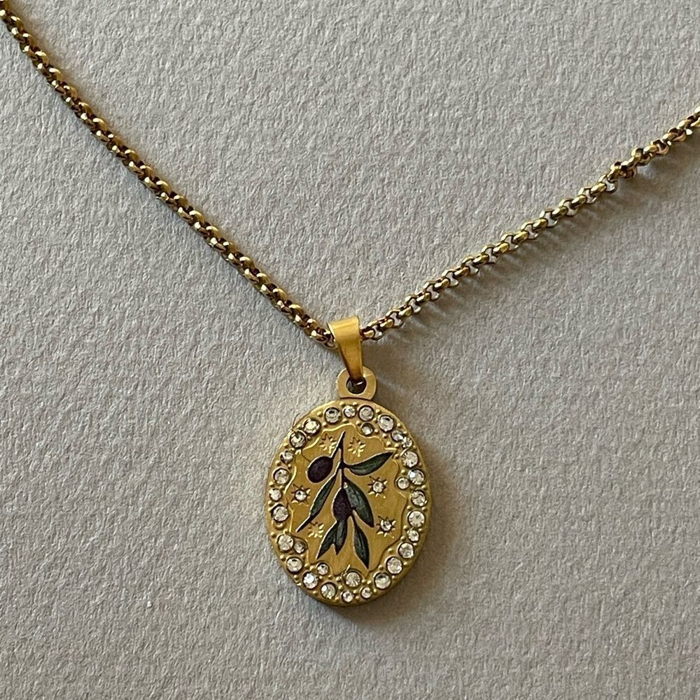 Gold Olive Branch Pendant Necklace N1306 - Picture 3 of 4